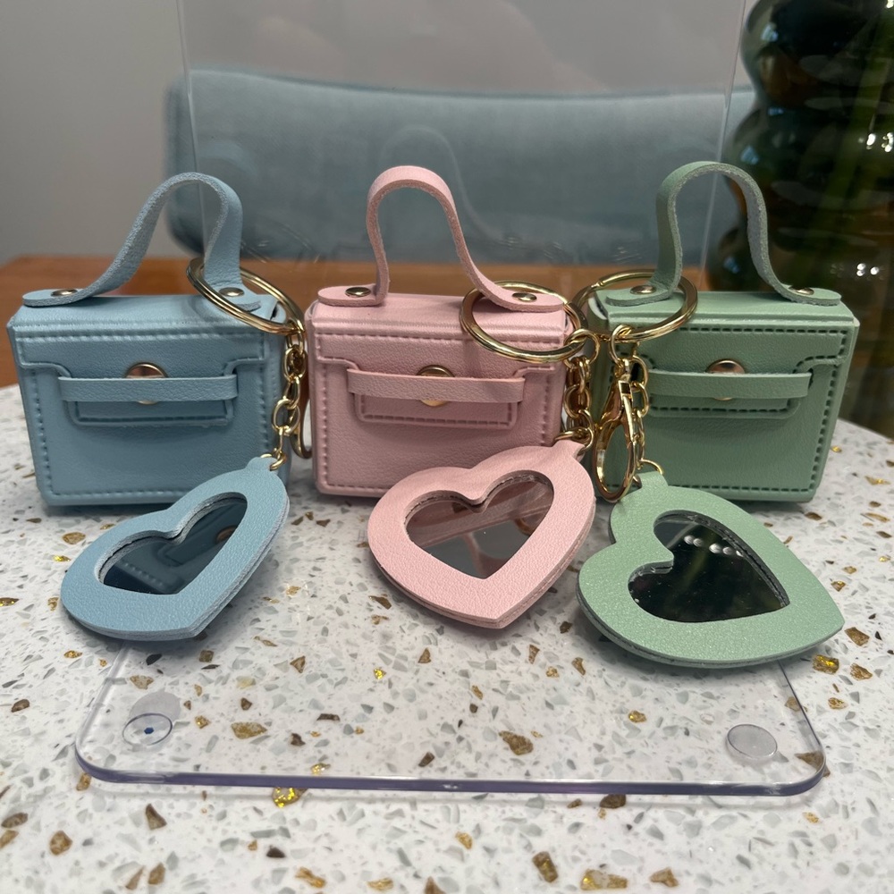 Pastel Mini Handbag Charms with Heart Keychains - all 3